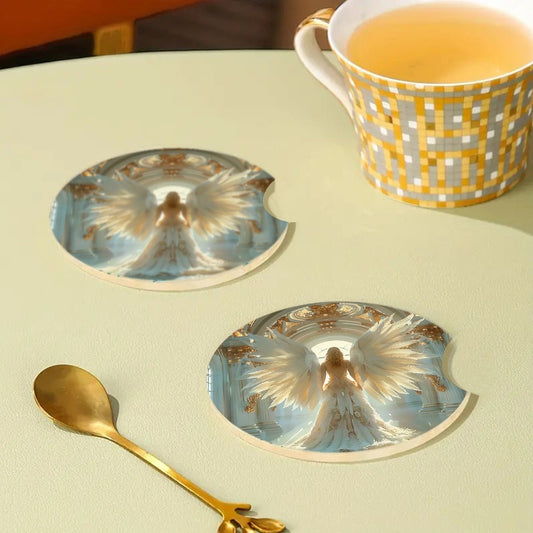 2pcs Angel Spread Wings Acrylic Car Coasters, Cup Holder with Finger Groove Mouth, 2.75 Inch Car Interior Coasters, Suitable for Car Interior Accessories, Gifts for Friends