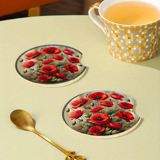 2PCS Colorful Floral Bloom Acrylic Car Coasters, Cup Holder with Finger Groove Mouth, 2.75 Inch Car Interior Coasters for Car Interior Accessories, Gifts for Friends