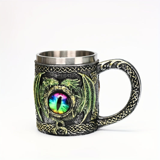 Fantasy Dragon Eye Stainless Steel Mug - Insulated, Hand-Wash Only, Gothic Style Coffee Cup with Ornate Handle & Celtic Design - Ideal for Home Decor & Halloween Gifts, Gift Mug|Decorative Coffee Mug|Durable Drinkware, Coffee Bar Accessories