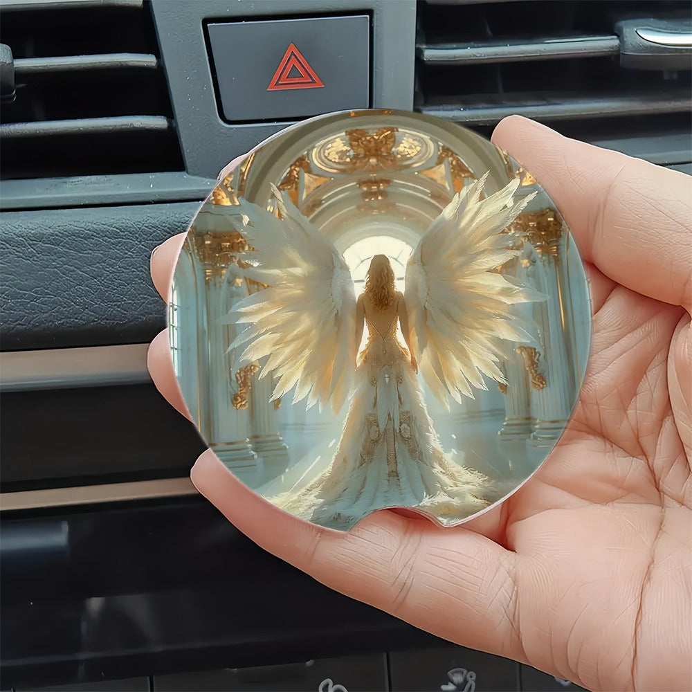 2pcs Angel Spread Wings Acrylic Car Coasters, Cup Holder with Finger Groove Mouth, 2.75 Inch Car Interior Coasters, Suitable for Car Interior Accessories, Gifts for Friends