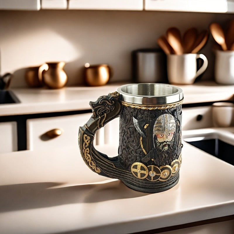 Viking Captain 20.3oz Stainless Steel Beer Mug - Large Capacity, Insulated Coffee Cup with Nordic Pirate Design - Perfect for Cold Drinks, Ideal Christmas Gift