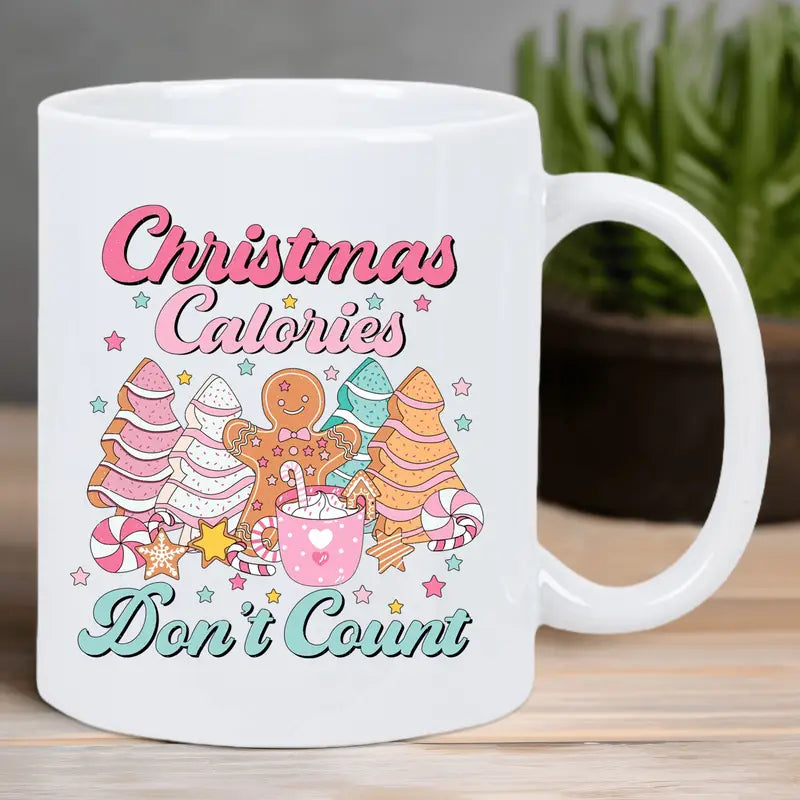 1pc Festive Christmas Mug - "Calories Don't Count" Design with Gingerbread Men & Candy Canes - Reusable, Insulated, Hand-Wash Only