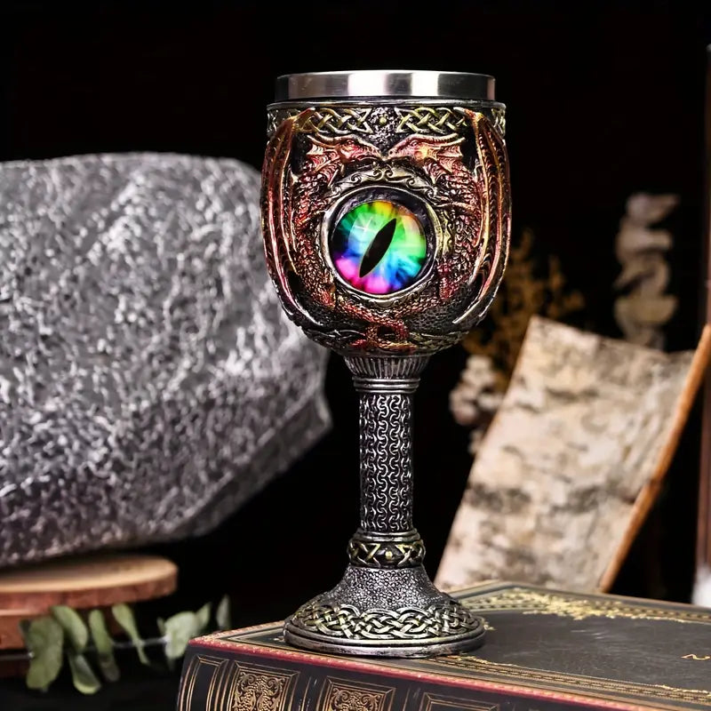 1pc, 2024 New Halloween Gift Dragon Statue Shaped Cup, Dragon Eye Tall Cup, Stainless Steel Inner Container, Dragon Eye Cup, Gothic Glass, Christmas Gift