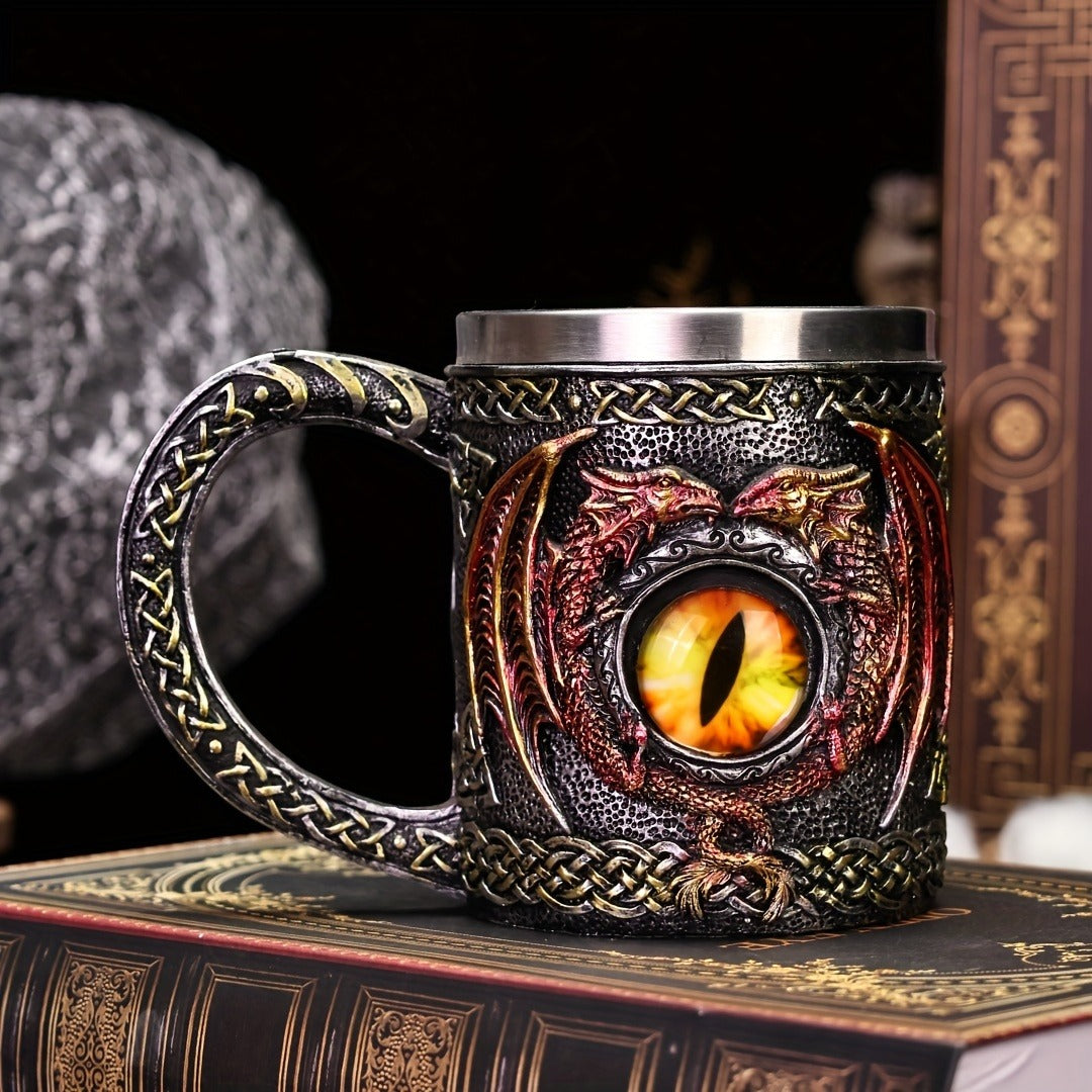Fantasy Dragon Eye Stainless Steel Mug - Insulated, Hand-Wash Only, Gothic Style Coffee Cup with Ornate Handle & Celtic Design - Ideal for Home Decor & Halloween Gifts, Gift Mug|Decorative Coffee Mug|Durable Drinkware, Coffee Bar Accessories