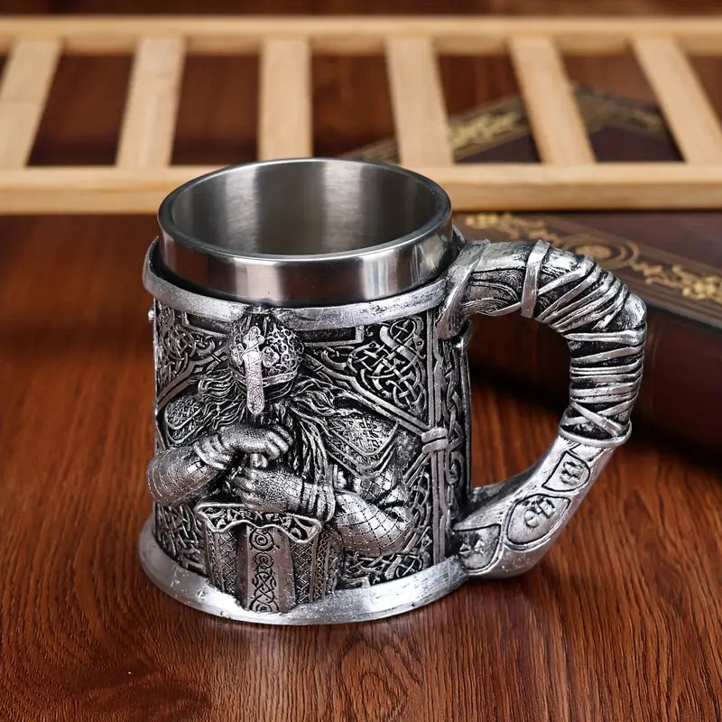 Viking Warrior Stainless Steel Beer Mug - 3D Viking General Design, Insulated Coffee Cup for Cold Drinks, Perfect Christmas Gift, Viking Era, Wine Glass, Powerful And Domineering