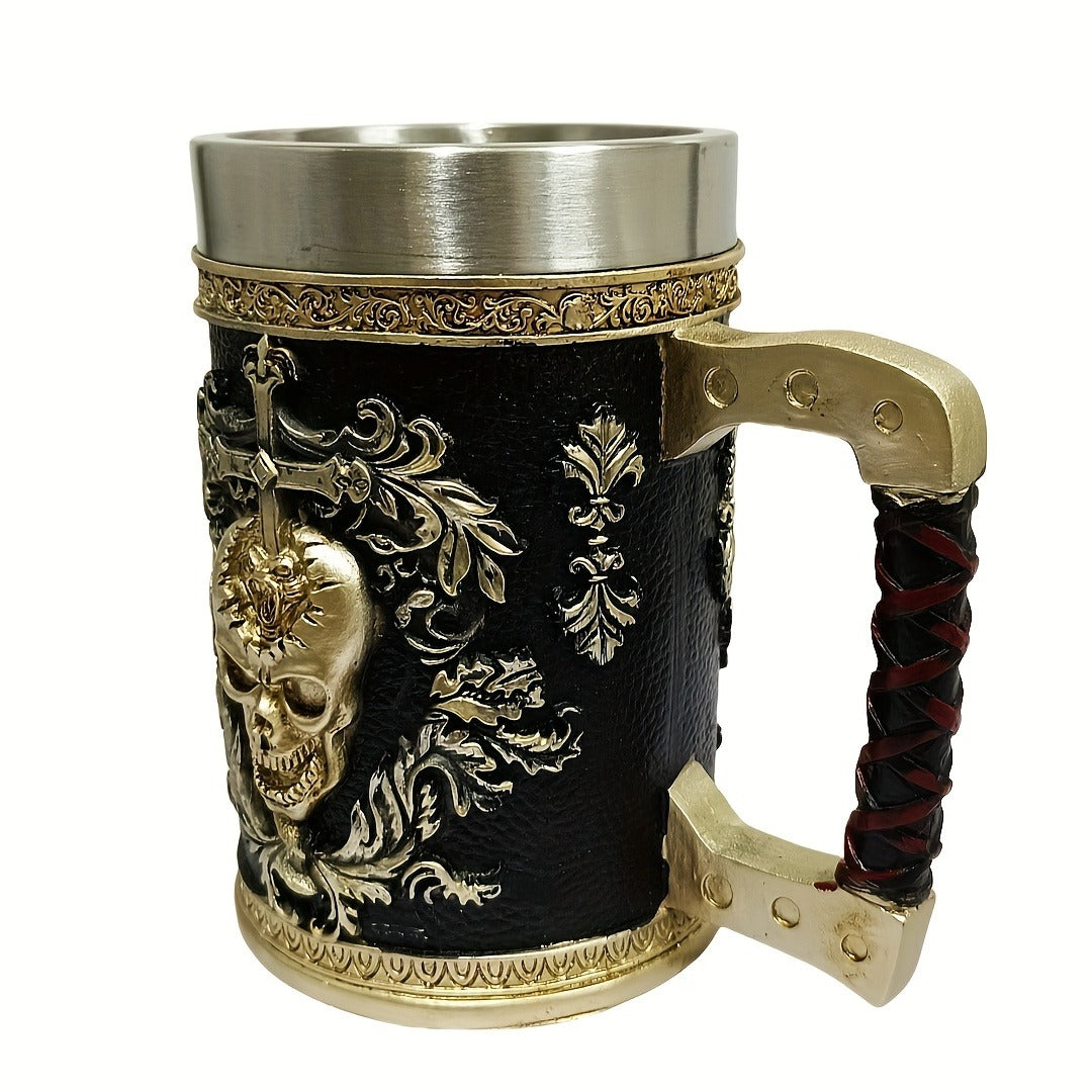 1pc Gothic Skull Coffee Mug, 20.3oz Stainless Steel Insulated Cup, Reusable Punk Skull Style Beer Mug, Multipurpose Cold Beverage Glass, Ideal for Christmas, Halloween, Easter, Hanukkah, Thanksgiving - Hand Wash Only