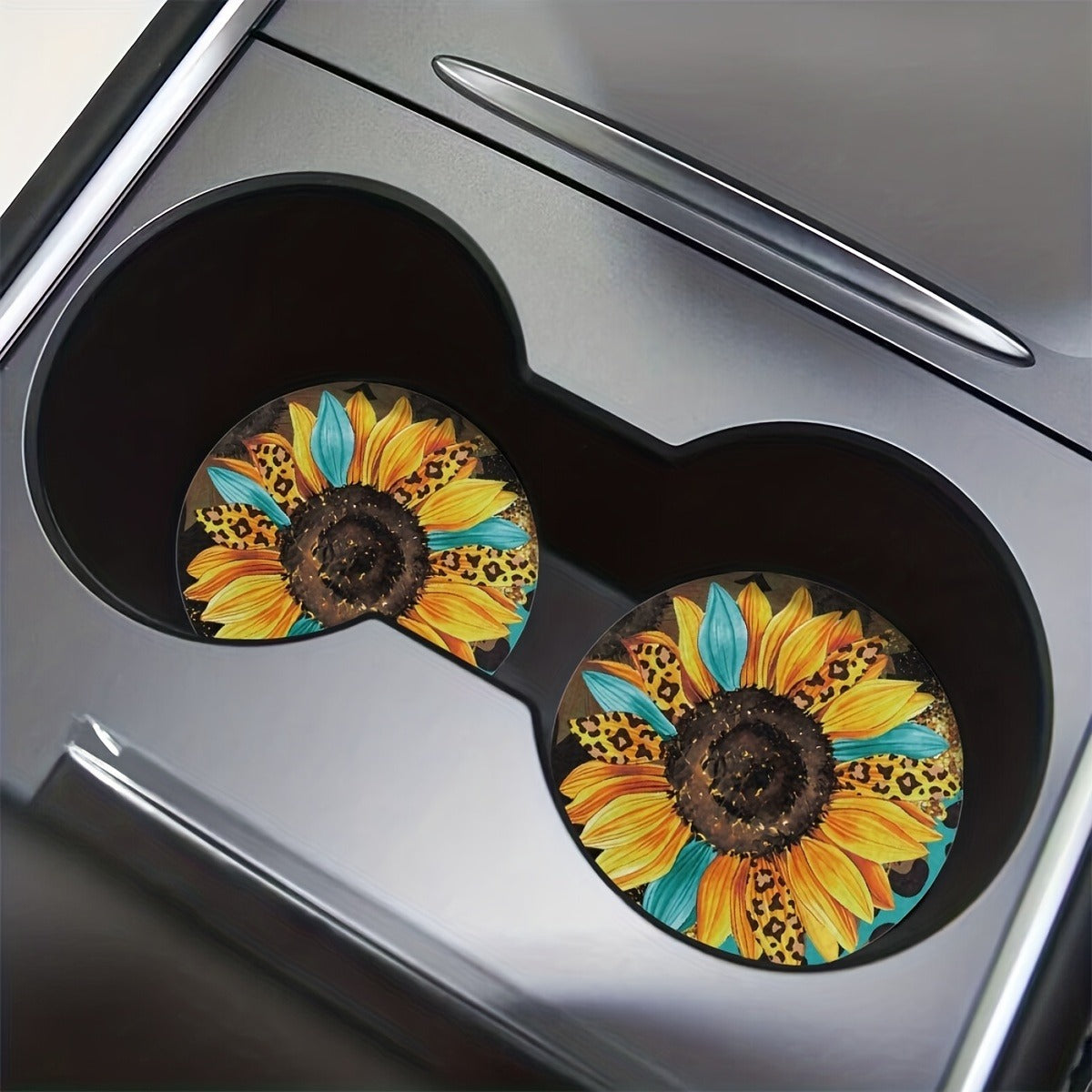 2pcs Protect Your Car's Cup Holders with Sunflower Pattern Water Coasters - Set of 2