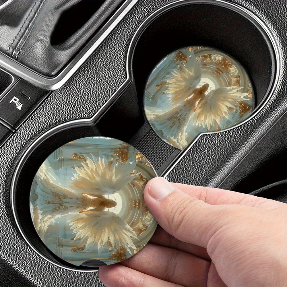 2pcs Angel Spread Wings Acrylic Car Coasters, Cup Holder with Finger Groove Mouth, 2.75 Inch Car Interior Coasters, Suitable for Car Interior Accessories, Gifts for Friends