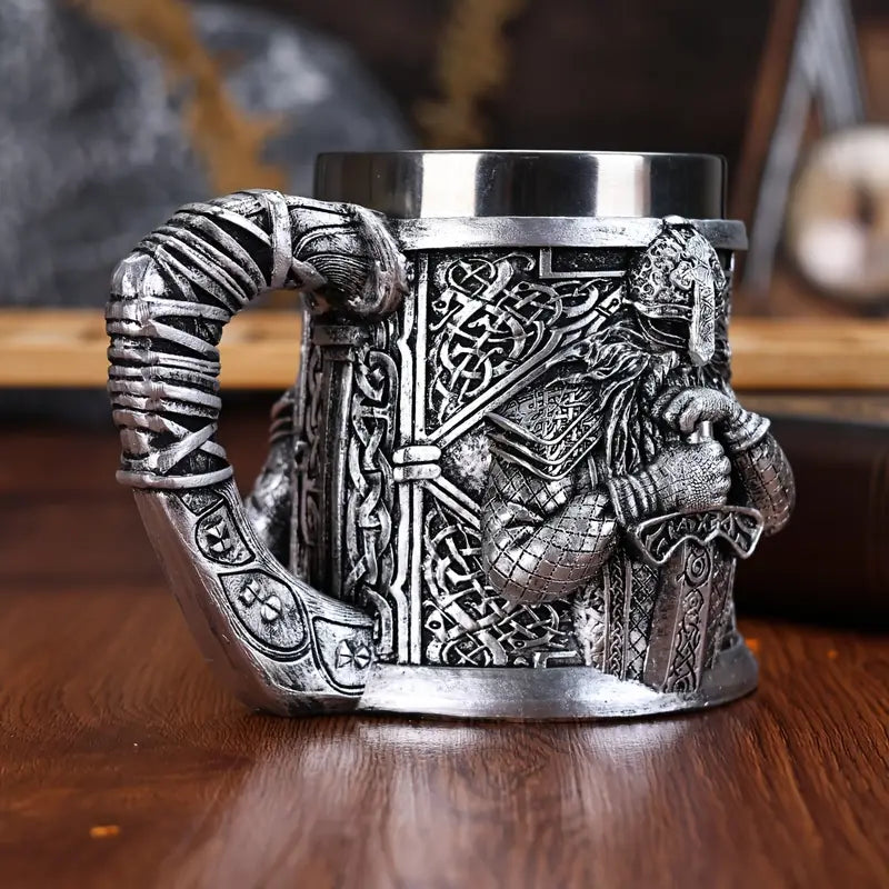 Viking Warrior Stainless Steel Beer Mug - 3D Viking General Design, Insulated Coffee Cup for Cold Drinks, Perfect Christmas Gift, Viking Era, Wine Glass, Powerful And Domineering