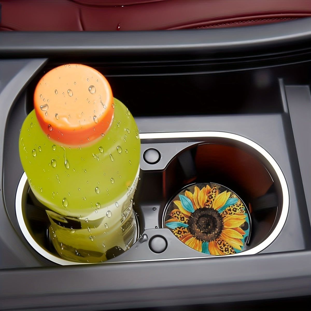 2pcs Protect Your Car's Cup Holders with Sunflower Pattern Water Coasters - Set of 2