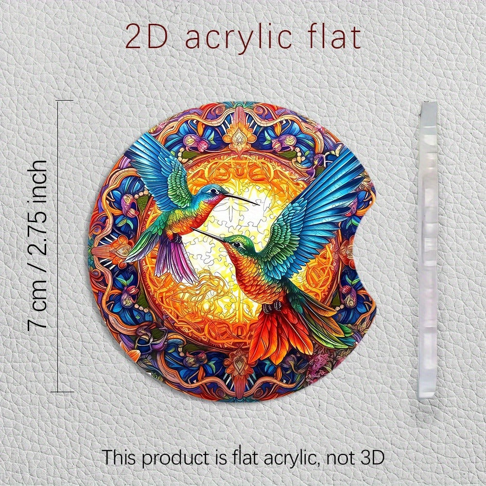2pcs Acrylic Car Coasters with Finger Groove, Hummingbird Design, 2.75" Durable PMMA Car Cup Holder Coasters, Interior Accessories, Gift for Friends