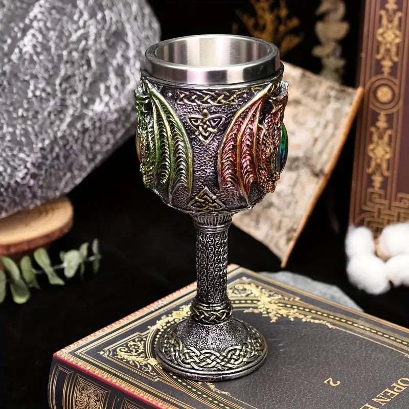 1pc, 2024 New Halloween Gift Dragon Statue Shaped Cup, Dragon Eye Tall Cup, Stainless Steel Inner Container, Dragon Eye Cup, Gothic Glass, Christmas Gift