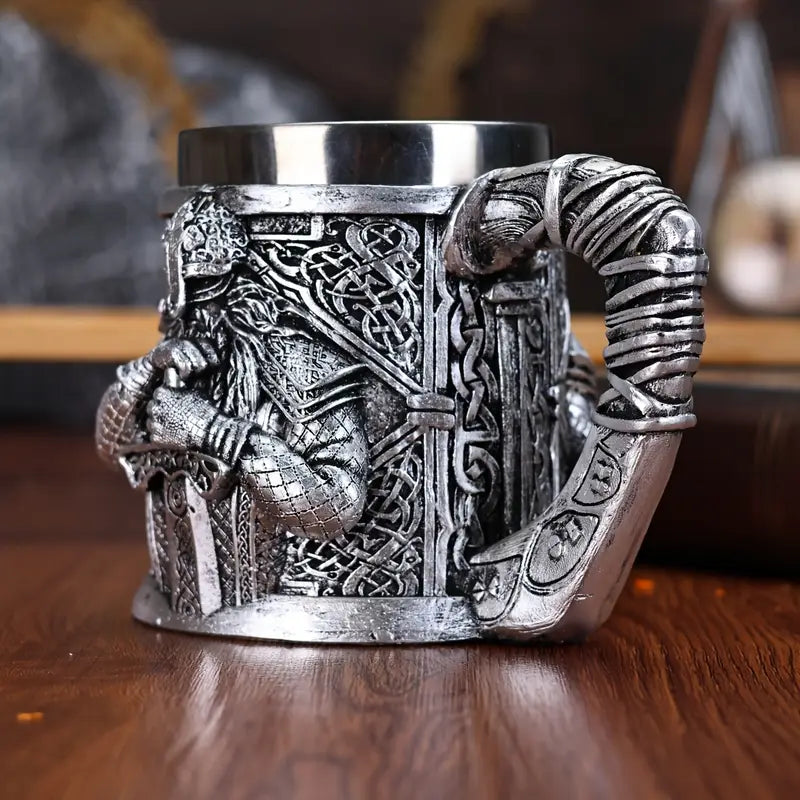 Viking Warrior Stainless Steel Beer Mug - 3D Viking General Design, Insulated Coffee Cup for Cold Drinks, Perfect Christmas Gift, Viking Era, Wine Glass, Powerful And Domineering
