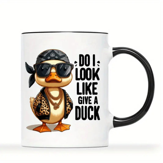 1pc Funny "Do I Look Like I Give a Duck" Mug, 11oz Ceramic Coffee Cup with Cool Duck Design, Insulated & Machine Washable, Perfect Humor Gift for Friends & Family, Ideal for Home & Office Use, Coffee Bar Accessories