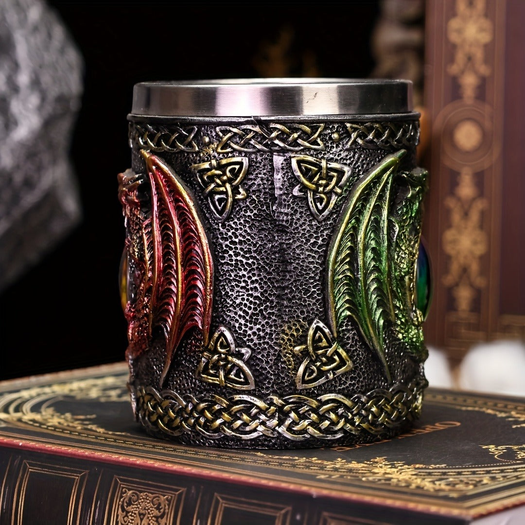 Fantasy Dragon Eye Stainless Steel Mug - Insulated, Hand-Wash Only, Gothic Style Coffee Cup with Ornate Handle & Celtic Design - Ideal for Home Decor & Halloween Gifts, Gift Mug|Decorative Coffee Mug|Durable Drinkware, Coffee Bar Accessories