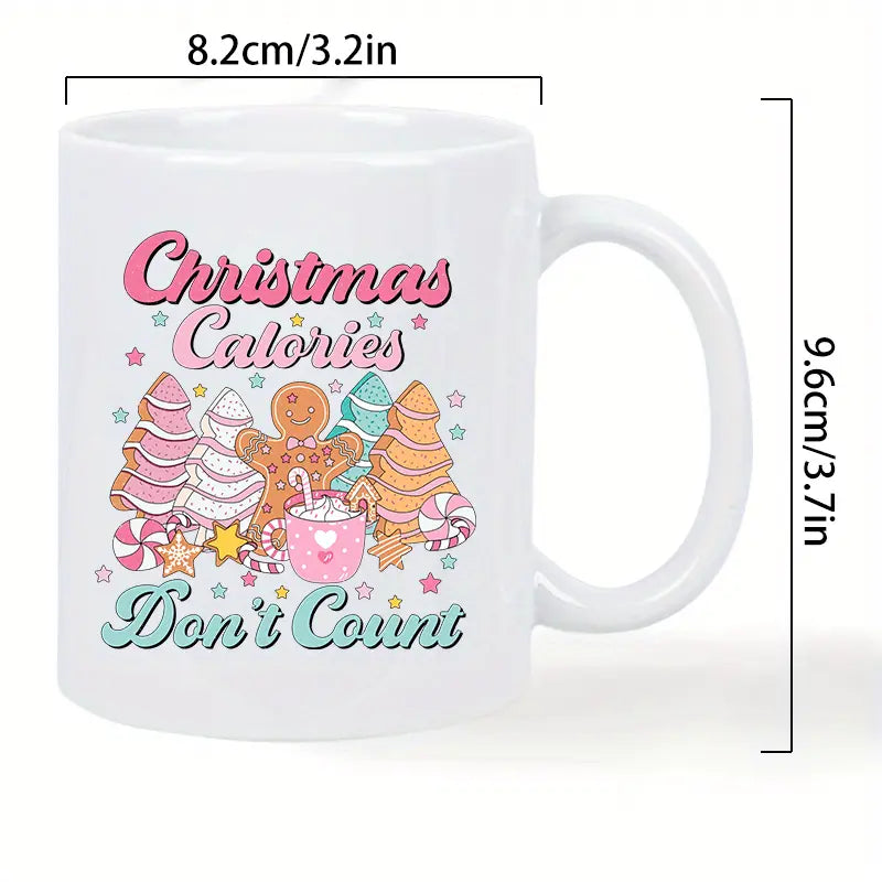 1pc Festive Christmas Mug - "Calories Don't Count" Design with Gingerbread Men & Candy Canes - Reusable, Insulated, Hand-Wash Only