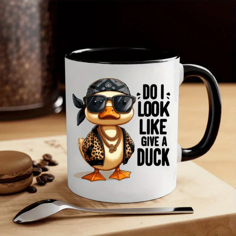 1pc Funny "Do I Look Like I Give a Duck" Mug, 11oz Ceramic Coffee Cup with Cool Duck Design, Insulated & Machine Washable, Perfect Humor Gift for Friends & Family, Ideal for Home & Office Use, Coffee Bar Accessories