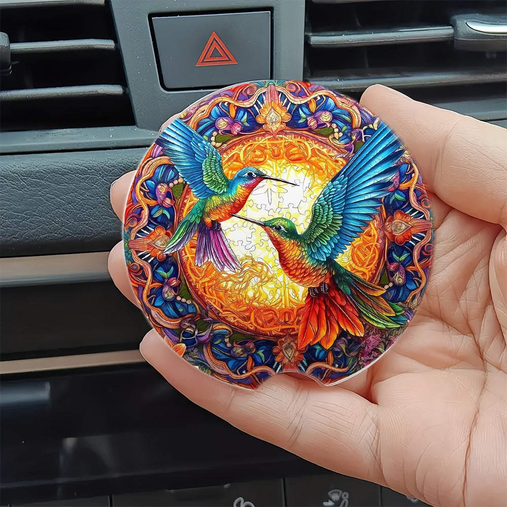 2pcs Acrylic Car Coasters with Finger Groove, Hummingbird Design, 2.75" Durable PMMA Car Cup Holder Coasters, Interior Accessories, Gift for Friends