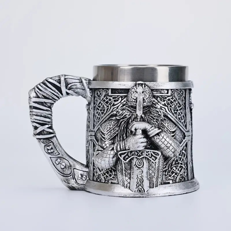 Viking Warrior Stainless Steel Beer Mug - 3D Viking General Design, Insulated Coffee Cup for Cold Drinks, Perfect Christmas Gift, Viking Era, Wine Glass, Powerful And Domineering
