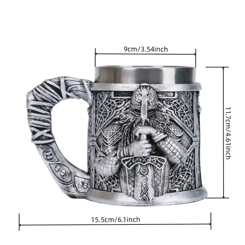 Viking Warrior Stainless Steel Beer Mug - 3D Viking General Design, Insulated Coffee Cup for Cold Drinks, Perfect Christmas Gift, Viking Era, Wine Glass, Powerful And Domineering
