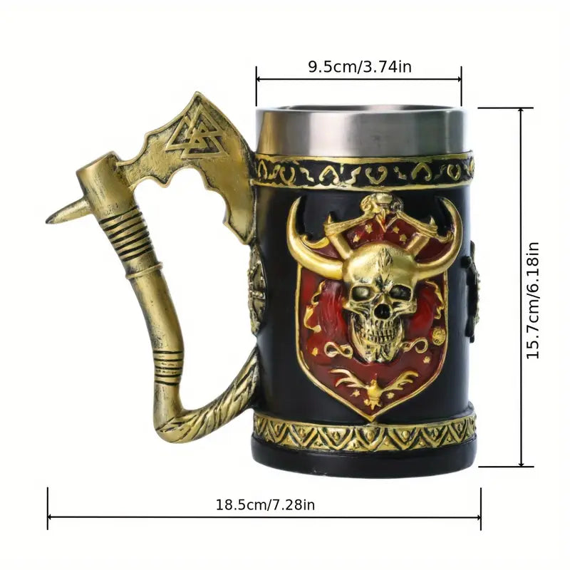 A large capacity 600ml beer glass, European medieval Viking pirate wine glass, Viking Axemark coffee cup, stainless steel water cup, Skull Mark coffee cup, Halloween gift