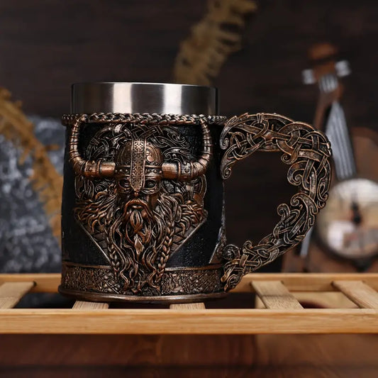 A Norse Mythology Viking Pirate Mark Coffee Cup, Stainless Steel Viking Beer Cup, 3D Viking Themed Pirate Water Cup, Christmas Gift