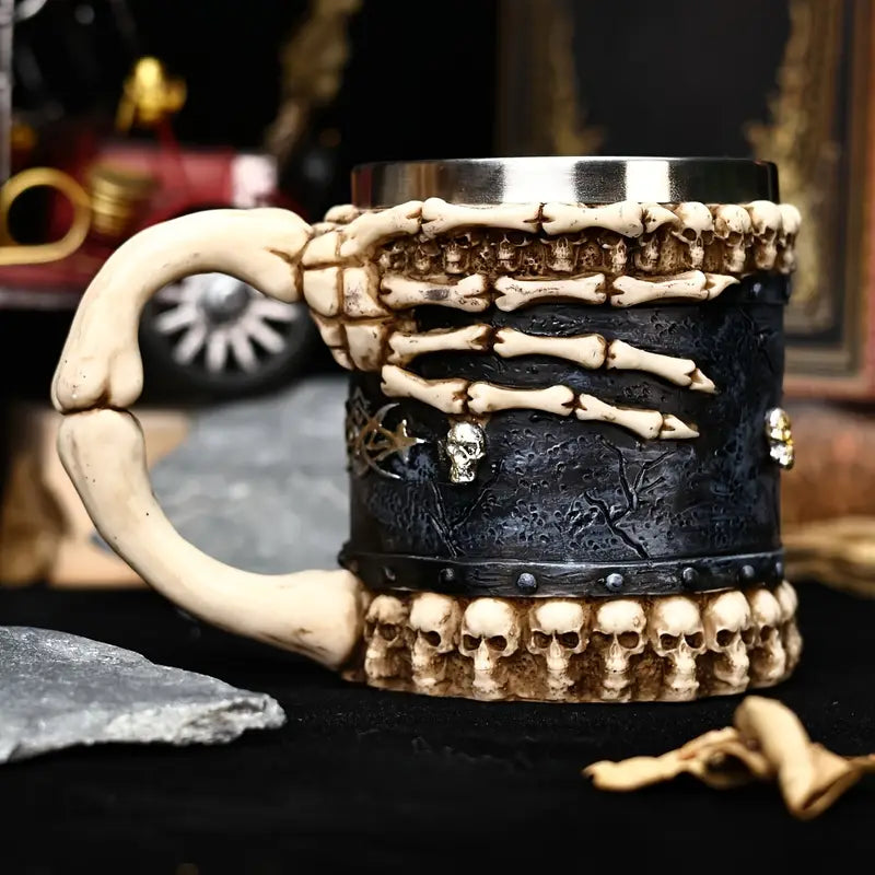 A Hell Devil Hand Mark Coffee Cup, Skeleton Claw Art Shaped Beer Cup, Stainless Steel 15.2oz, Dark Style Tavern Water Cup, Gift for Friends, Christmas