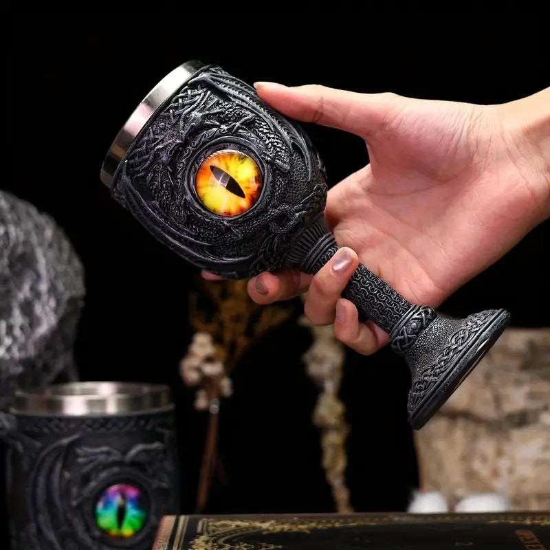 1pc, 2024 New Halloween Gift Dragon Statue Shaped Cup, Dragon Eye Tall Cup, Stainless Steel Inner Container, Dragon Eye Cup, Gothic Glass, Christmas Gift