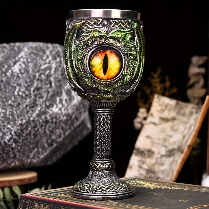 1pc, 2024 New Halloween Gift Dragon Statue Shaped Cup, Dragon Eye Tall Cup, Stainless Steel Inner Container, Dragon Eye Cup, Gothic Glass, Christmas Gift