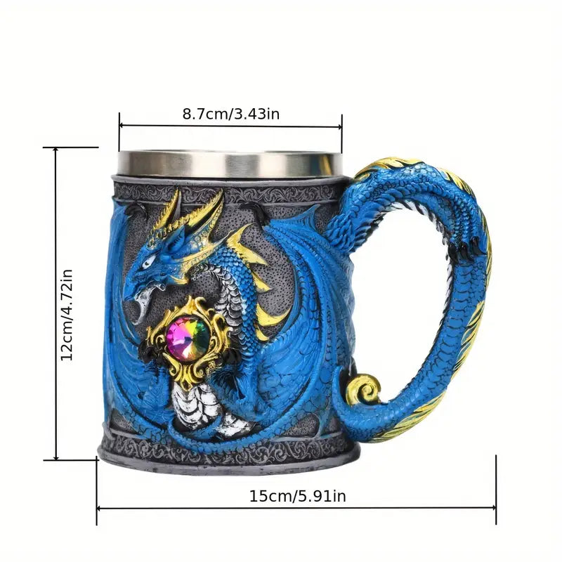 A stainless steel beer cup with a dragon statue, a 3D Western winged dragon mug and coffee cup, Christmas gift, Halloween tabletop decoration, cute dragon decoration bar water cup
