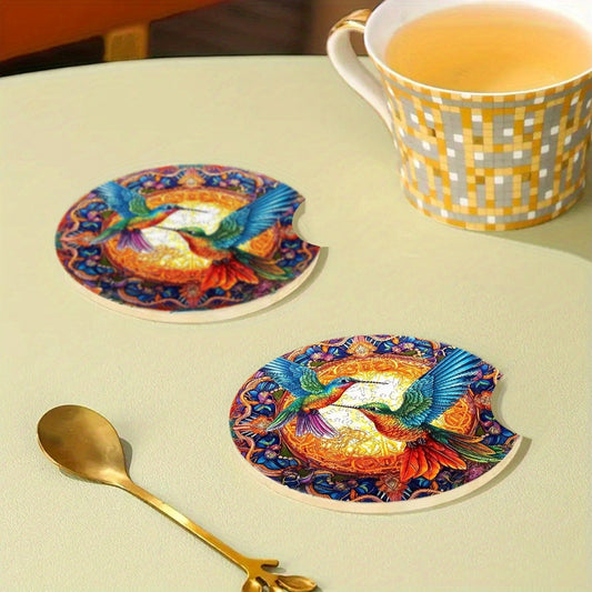 2pcs Acrylic Car Coasters with Finger Groove, Hummingbird Design, 2.75" Durable PMMA Car Cup Holder Coasters, Interior Accessories, Gift for Friends