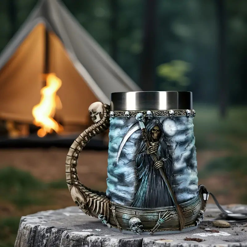 Halloween Reaper Beer Cup, large capacity 20.3oz, Reaper Comes Stainless Steel Draft Beer Cup, large capacity Mark Coffee Cup, Reaper Sickle Water Cup, suitable for gatherings of 8 people, Best for Christmas, Perfect for Thanksgiving
