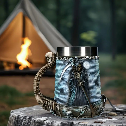 Halloween Reaper Beer Cup, large capacity 20.3oz, Reaper Comes Stainless Steel Draft Beer Cup, large capacity Mark Coffee Cup, Reaper Sickle Water Cup, suitable for gatherings of 8 people, Best for Christmas, Perfect for Thanksgiving