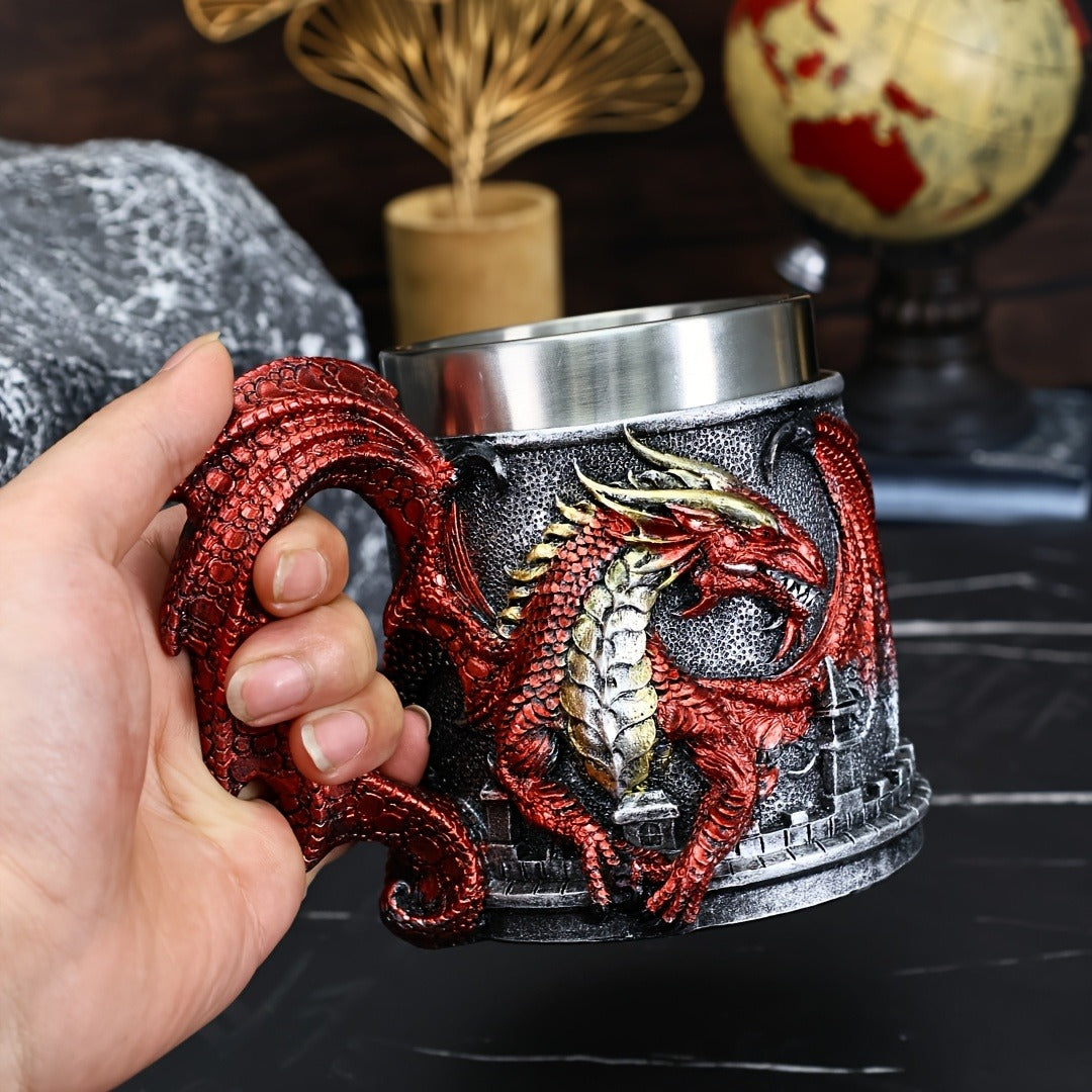 1pc Dragon-Shaped Stainless Steel Coffee Mug, 15.2oz Insulated Reusable Cup with Polka Dots, Hand Wash Only, Multipurpose for Adults, Ideal for Christmas, Halloween, Easter, Hanukkah, Thanksgiving Gifts