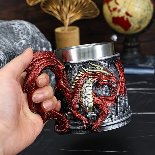 1pc Dragon-Shaped Stainless Steel Coffee Mug, 15.2oz Insulated Reusable Cup with Polka Dots, Hand Wash Only, Multipurpose for Adults, Ideal for Christmas, Halloween, Easter, Hanukkah, Thanksgiving Gifts