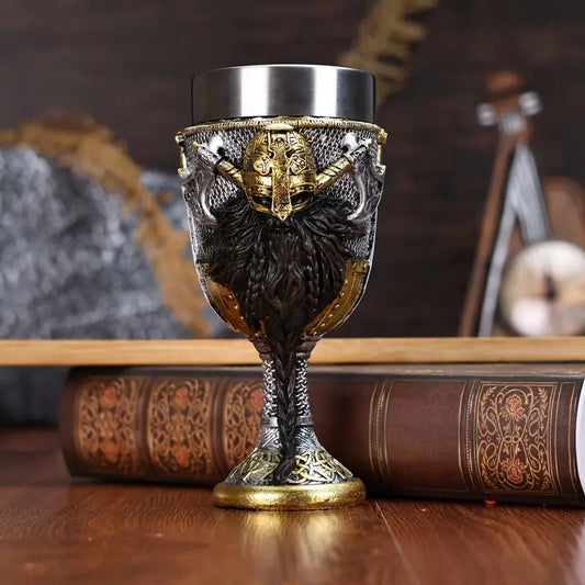 A Nordic Viking Warrior Wine Glass, 3D Viking Pirate Stainless Steel Red Wine Glass, Bar Cocktail Glass, High-Value Viking Desktop Decorative Wine Glass, Christmas Gift