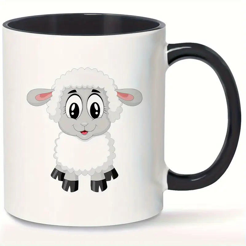 11oz Insulated Ceramic Sheep Coffee Mug - Reusable Cute Cartoon Sheep Design with Glossy Finish, Hand Wash Only, Perfect Gift for Animal Lovers