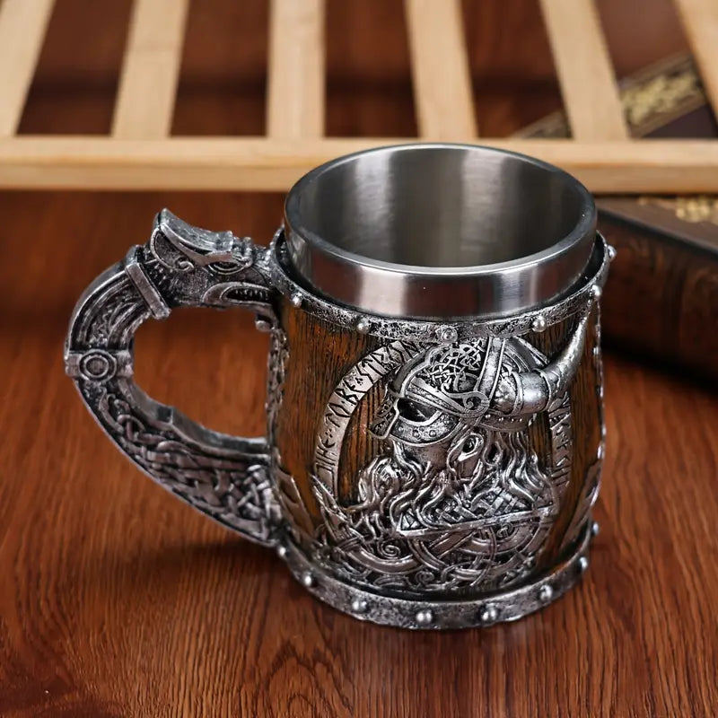 A Norse Mythology Viking Pirate Mark Coffee Cup, Stainless Steel Viking Beer Cup, 3D Viking Themed Pirate Water Cup, Christmas Gift