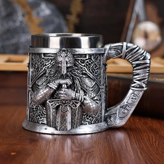 Viking Warrior Stainless Steel Beer Mug - 3D Viking General Design, Insulated Coffee Cup for Cold Drinks, Perfect Christmas Gift, Viking Era, Wine Glass, Powerful And Domineering