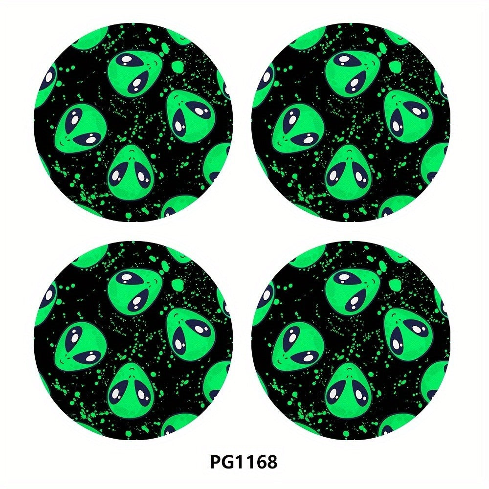 4PCS Alien Car Coaster, 2.75in Round PU Leather Trim Car Coaster, Home & Car Water Coaster, Drink Mat Male & Female Car Interior Accessories, Decorative Coaster