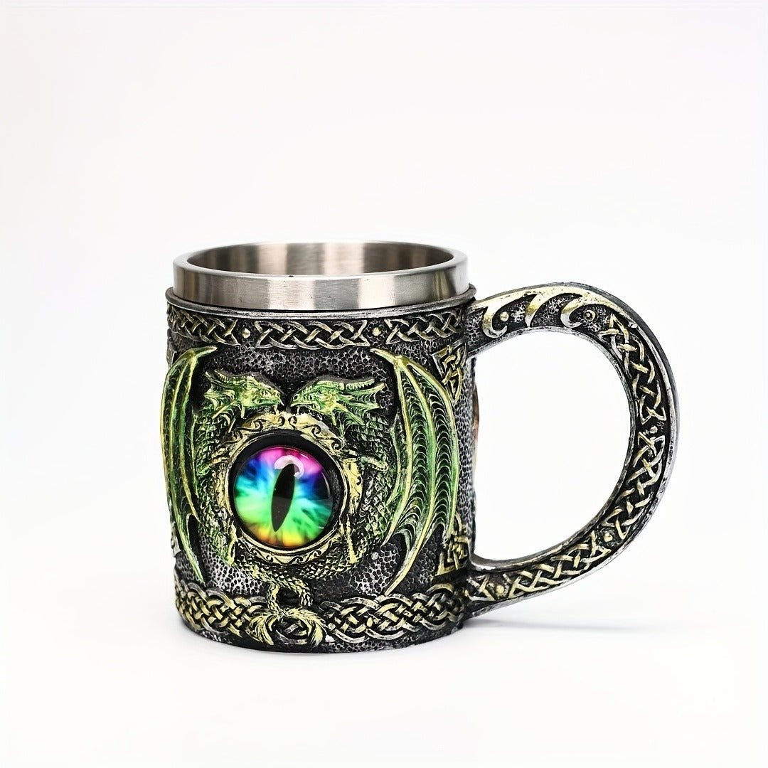 Fantasy Dragon Eye Stainless Steel Mug - Insulated, Hand-Wash Only, Gothic Style Coffee Cup with Ornate Handle & Celtic Design - Ideal for Home Decor & Halloween Gifts, Gift Mug|Decorative Coffee Mug|Durable Drinkware, Coffee Bar Accessories
