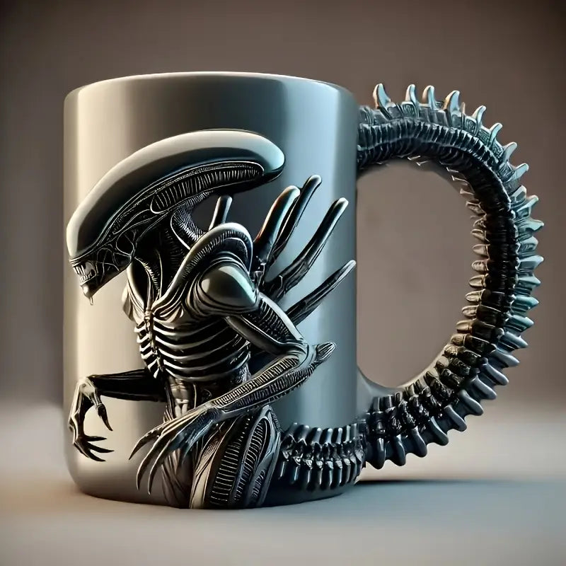 1pc Alien-Themed Stainless Steel Tumbler with Intricate Skull & Skeletal Design - Perfect for Halloween, Christmas, Easter, Thanksgiving, Father'S Day - Ideal Gift for Alien & Sci-Fi Fans, Reusable Multipurpose Cup, Ideal for Coffee or Tea