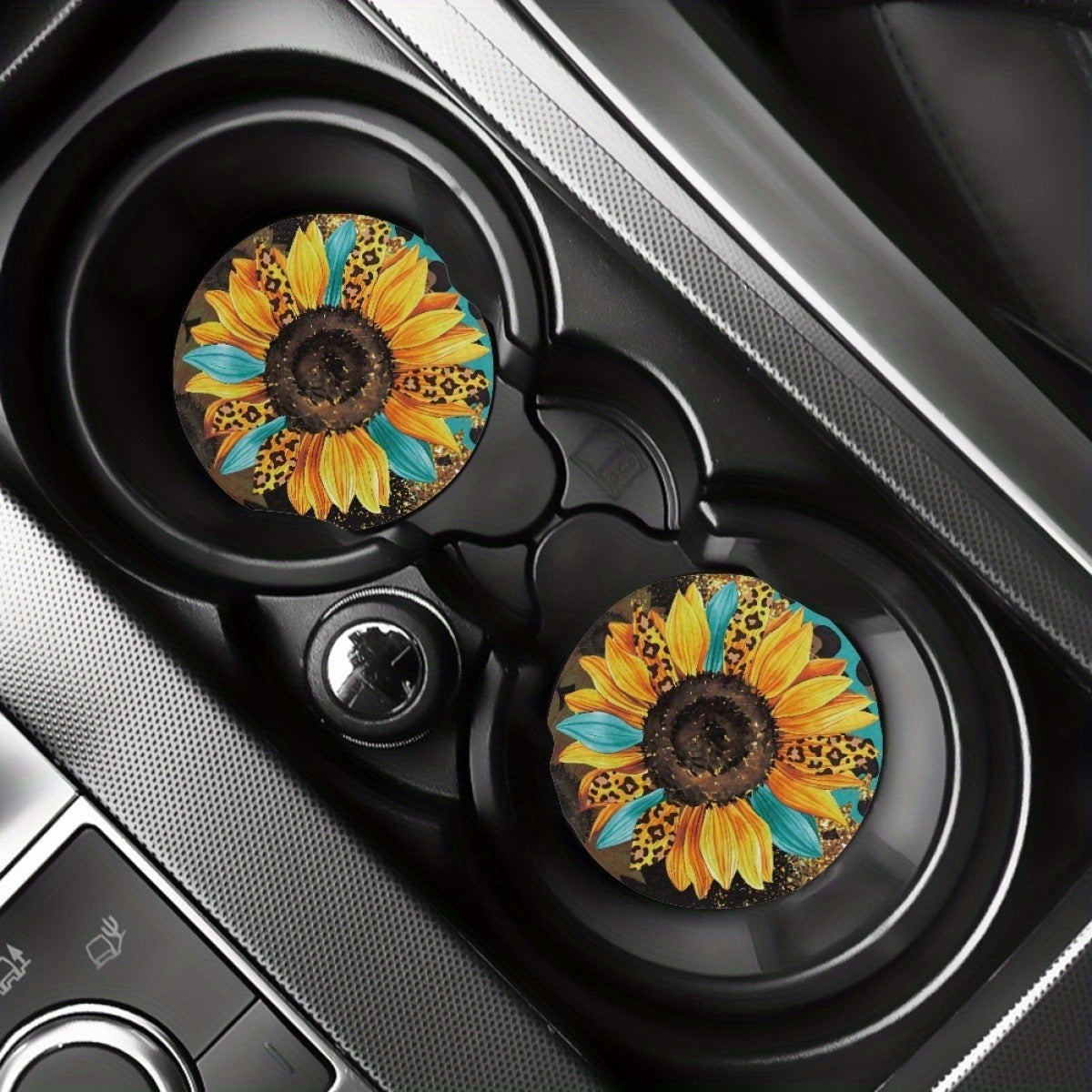 2pcs Protect Your Car's Cup Holders with Sunflower Pattern Water Coasters - Set of 2