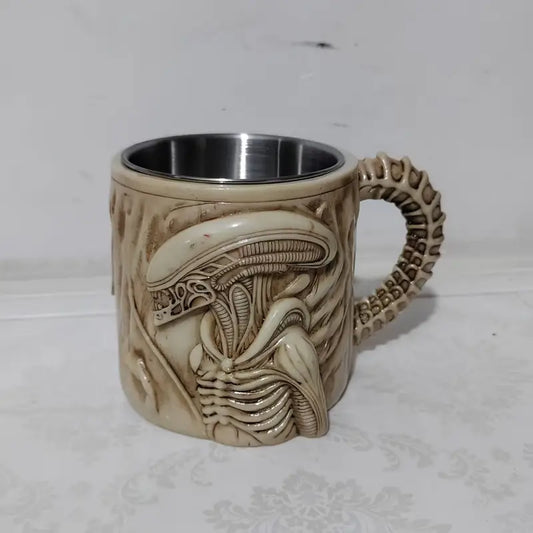 1pc Alien-Themed Stainless Steel Tumbler with Intricate Skull & Skeletal Design - Perfect for Halloween, Christmas, Easter, Thanksgiving, Father'S Day - Ideal Gift for Alien & Sci-Fi Fans, Reusable Multipurpose Cup, Ideal for Coffee or Tea