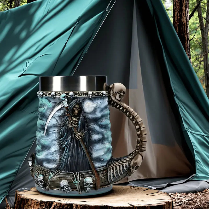 Halloween Reaper Beer Cup, large capacity 20.3oz, Reaper Comes Stainless Steel Draft Beer Cup, large capacity Mark Coffee Cup, Reaper Sickle Water Cup, suitable for gatherings of 8 people, Best for Christmas, Perfect for Thanksgiving