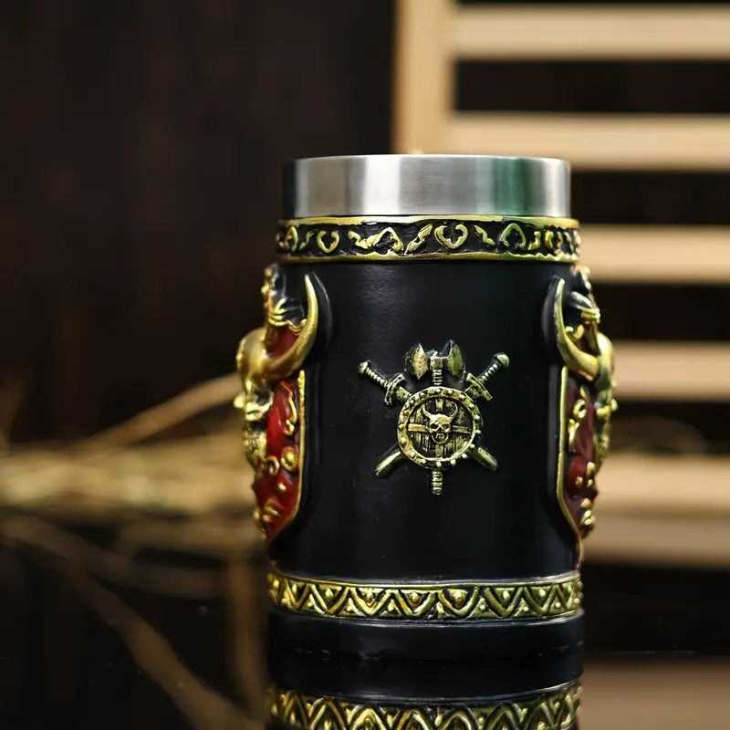 A large capacity 600ml beer glass, European medieval Viking pirate wine glass, Viking Axemark coffee cup, stainless steel water cup, Skull Mark coffee cup, Halloween gift