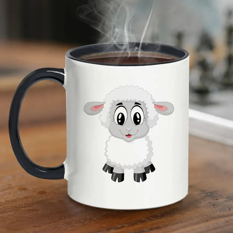11oz Insulated Ceramic Sheep Coffee Mug - Reusable Cute Cartoon Sheep Design with Glossy Finish, Hand Wash Only, Perfect Gift for Animal Lovers