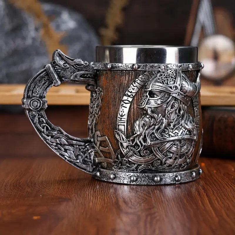 A Norse Mythology Viking Pirate Mark Coffee Cup, Stainless Steel Viking Beer Cup, 3D Viking Themed Pirate Water Cup, Christmas Gift