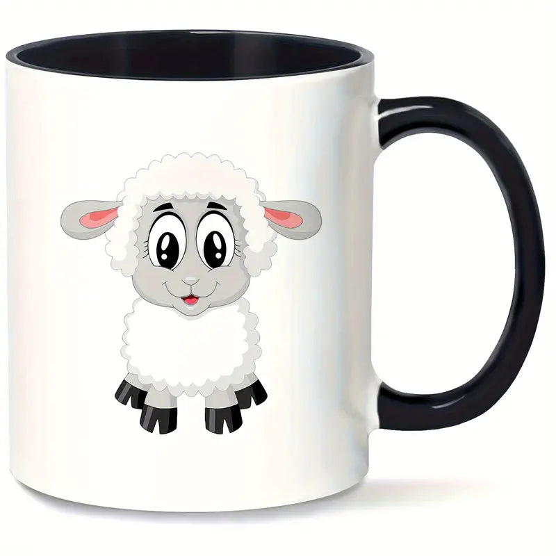 11oz Insulated Ceramic Sheep Coffee Mug - Reusable Cute Cartoon Sheep Design with Glossy Finish, Hand Wash Only, Perfect Gift for Animal Lovers
