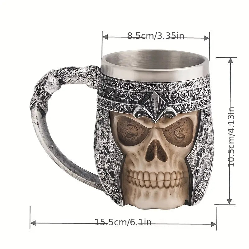 1pc Coffee Mug, Stainless Steel Viking Warrior Skull Beer Mugs Resin Stein Tankard Drink Cup, Gift For Men Birthday, Skull Lover, Halloween & Bar Decor